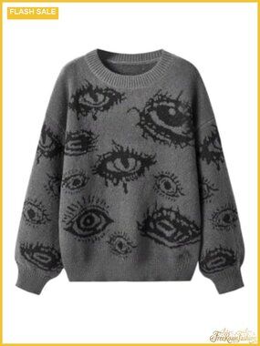 Crewneck Pullover Sweater Goth Punk Y2K Graphic Cropped Long Top